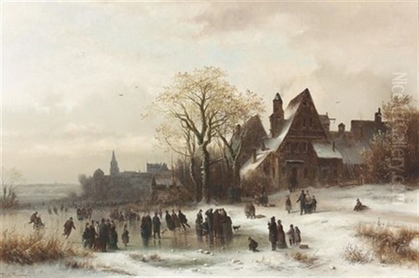 Winterliches Eisvergnugen Oil Painting by Anton Doll