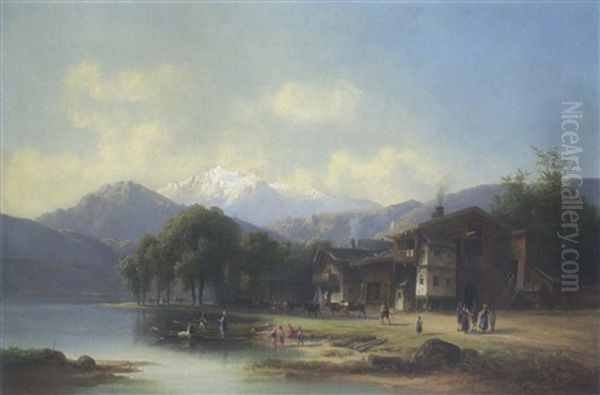Dorf Am Zurichsee Oil Painting by Anton Doll