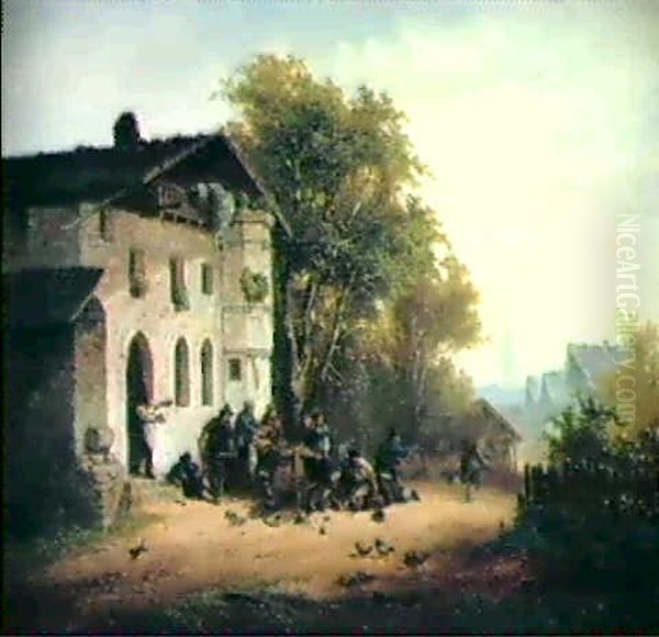 Rauferei Vor Der Schanke Oil Painting by Anton Doll