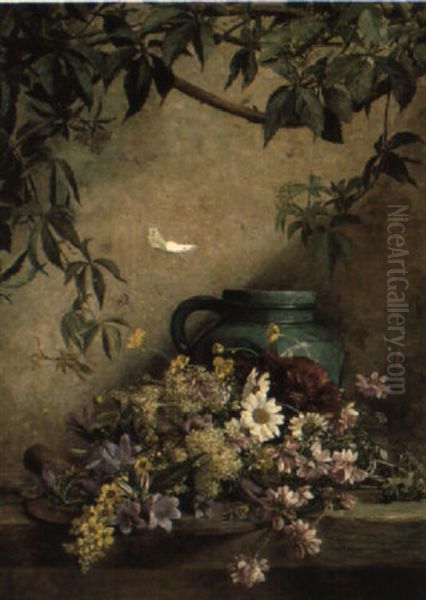 Wiesenblumen Vor Einem Tonkrug Oil Painting by Auguste Doll