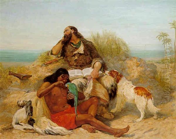 Robinson Crusoe And His Man Friday Oil Painting by John Charles Dollman