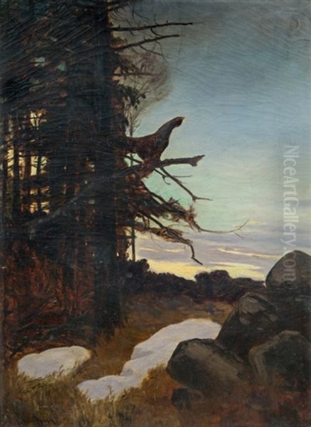 Waldlichtung Mit Auerhahn Oil Painting by Carl von Dombrowski