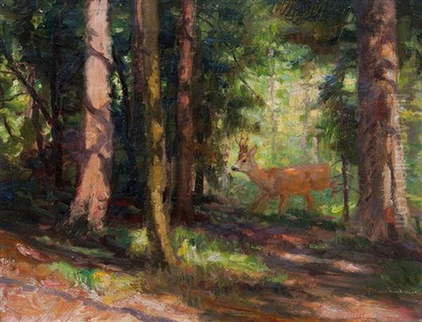 Reh Auf Der Lichtung Oil Painting by Carl von Dombrowski