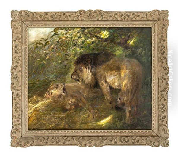 Lowen Im Dickicht Oil Painting by Carl von Dombrowski