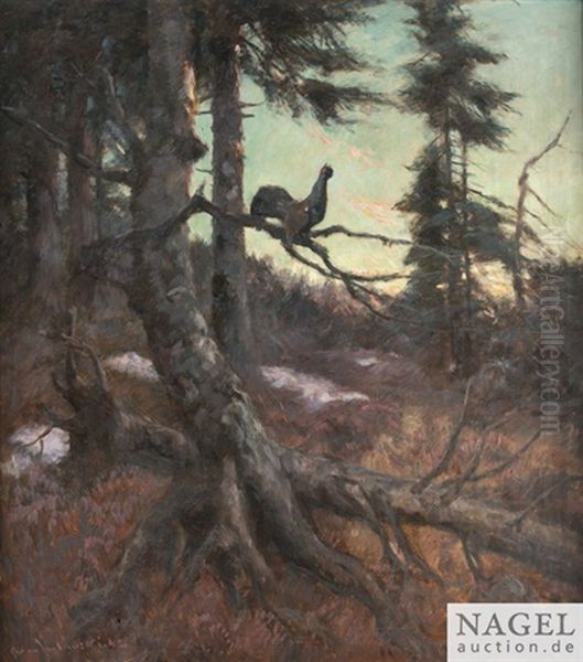 Auerhahn Bei Der Morgenbalz Oil Painting by Carl von Dombrowski