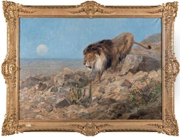 Lion A L'affut Oil Painting by Carl von Dombrowski