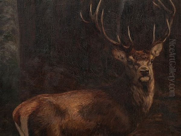 Stag In A Wallow Oil Painting by Carl von Dombrowski