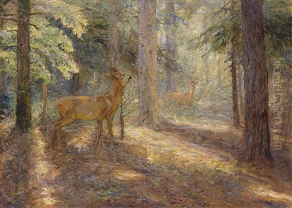 Rehbock Und Gais Oil Painting by Carl von Dombrowski