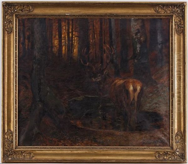 Cerf En Foret Oil Painting by Carl von Dombrowski