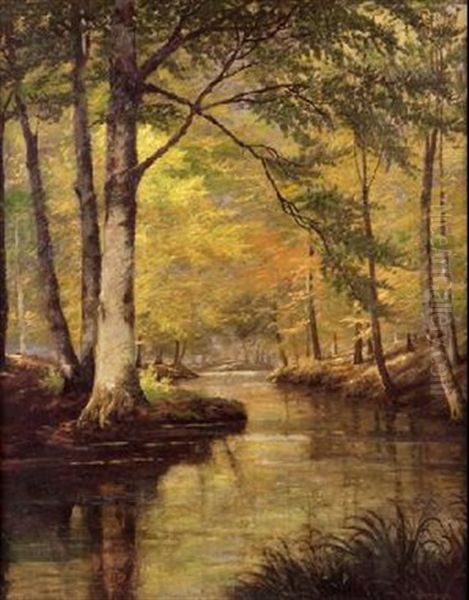 Paisaje Con Rio Oil Painting by Melchor Domenge Y Antiga