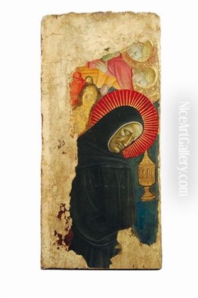 Due Angeli Con Monaco Oil Painting by Domenico Di Michelino