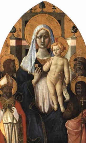 Thronende Madonna Mit Kind Und 4 Heiligen Oil Painting by Domenico Di Michelino