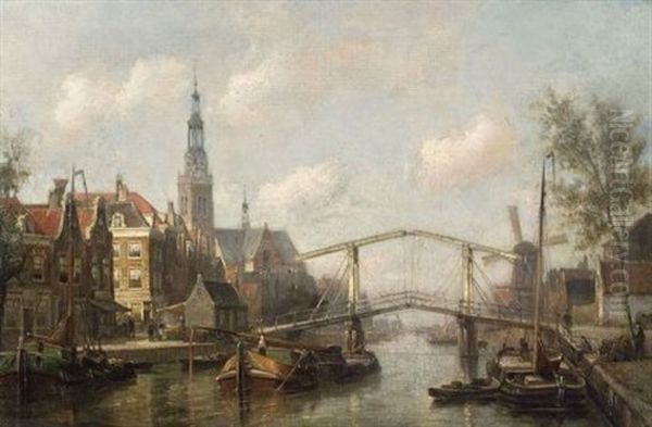 Canal View Oil Painting by Cornelis Christiaan Dommelshuizen