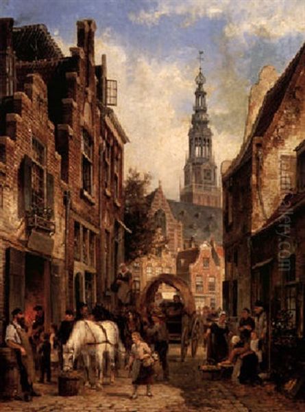 A View Of The Jewish Quarter, Amsterdam Oil Painting by Cornelis Christiaan Dommelshuizen