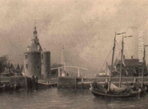 At The Dromedaris In Enkhuisen Oil Painting by Cornelis Christiaan Dommelshuizen