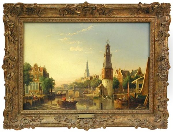 A View Of The Munt Tower, Amsterdam Oil Painting by William Raymond Dommersen