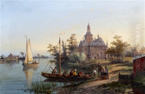 The Tollhouse At Ouddorp On The Maas (+ Holland And Wandoorp Castle Zutphen On The Vysell, Holland; Pair) Oil Painting by William Raymond Dommersen