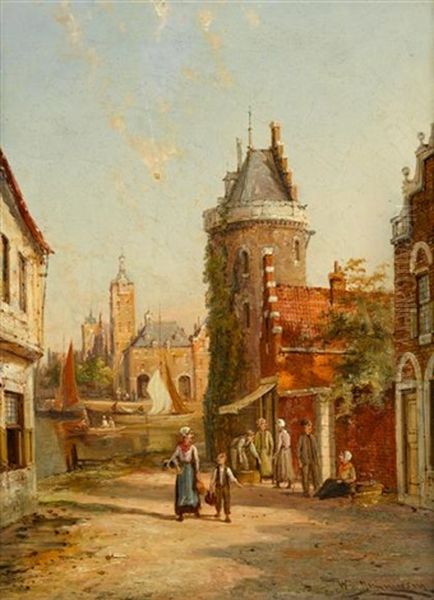 Rue De Bac, Roven (+ Bruges; Pair) Oil Painting by William Raymond Dommersen
