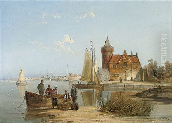 The House De Vraag, On The Amstel, Amsterdam Oil Painting by William Raymond Dommersen