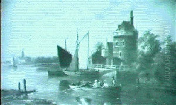 Oudoorp On The Maas, Holland Oil Painting by William Raymond Dommersen