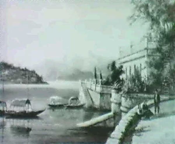 Figures By The Lago Maggiore Oil Painting by William Raymond Dommersen