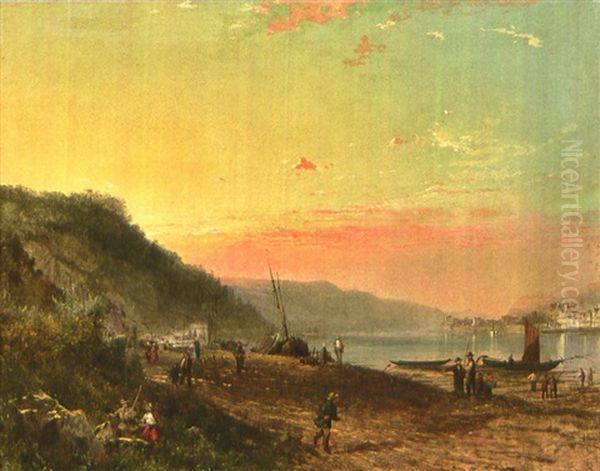 Kustenlandschaft Mit Schiffen Und Personen Oil Painting by Pieter Cornelis Dommershuijzen