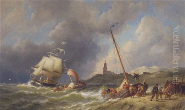 The Isle Of Walcheren, Holland: Return Of The Fishing Fleet Oil Painting by Pieter Cornelis Dommershuijzen