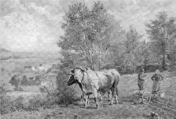 Sachsische Bauern Beim Pflugen Uber Der Dorfebene Oil Painting by Ermenegildo Carlo Giovanni Donadini