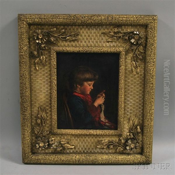 Young Girl Crocheting Oil Painting by John Donaghy