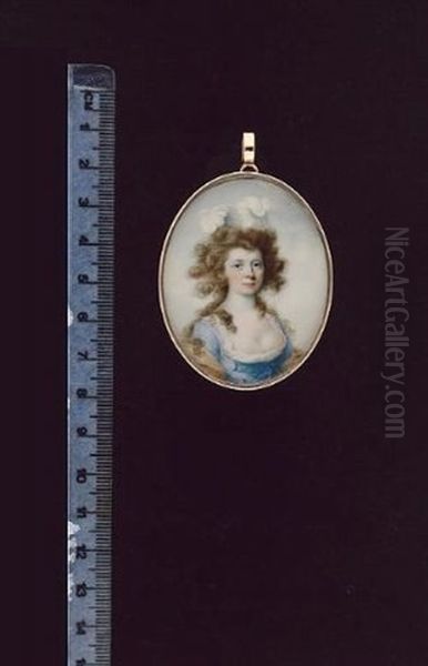 Diana Fosbrooke, Wearing Pale Blue Dress With Frilled White Trim, The Laced Bodice With Covered Buttons, Peach-coloured Shawl And Two White Plumes In Her Long Curling Hair Oil Painting by John Donaldson