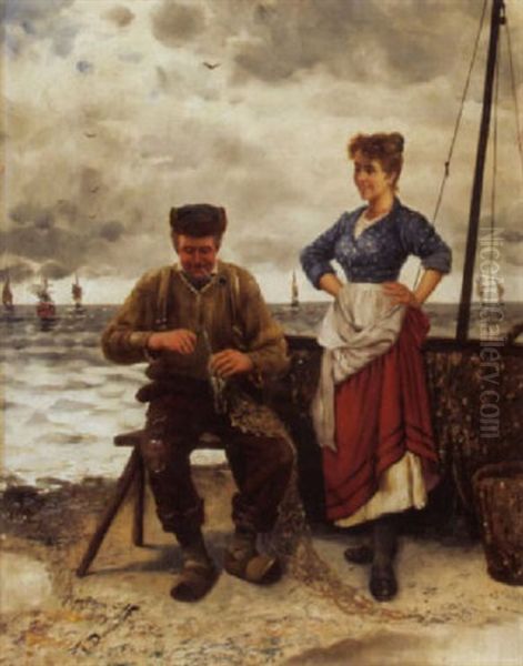 Unterricht Im Netzflicken Oil Painting by Frederick Reginald Donat