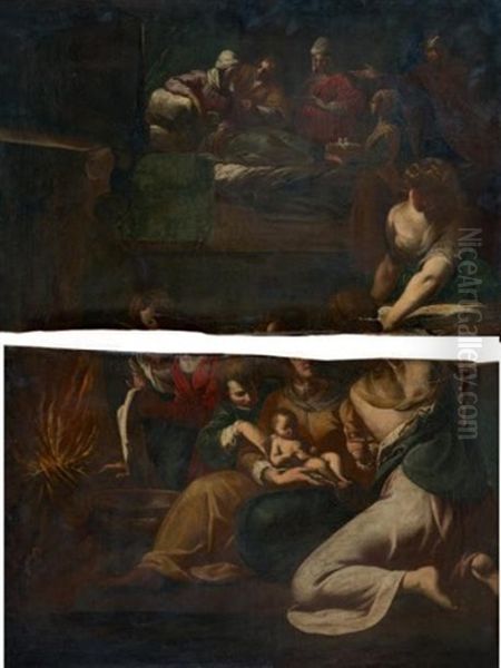 La Naissance De La Vierge (in 2 Parts) Oil Painting by Giovanni Andrea (il Mastelletta) Donducci