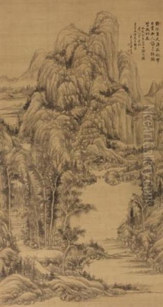 Thatched Hut In Autumnal Mountains Oil Painting by Dong Bangda