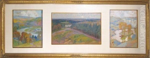 Vue De Mery (+ 2 Others, Smllr; 3 Works) Oil Painting by Auguste Donnay