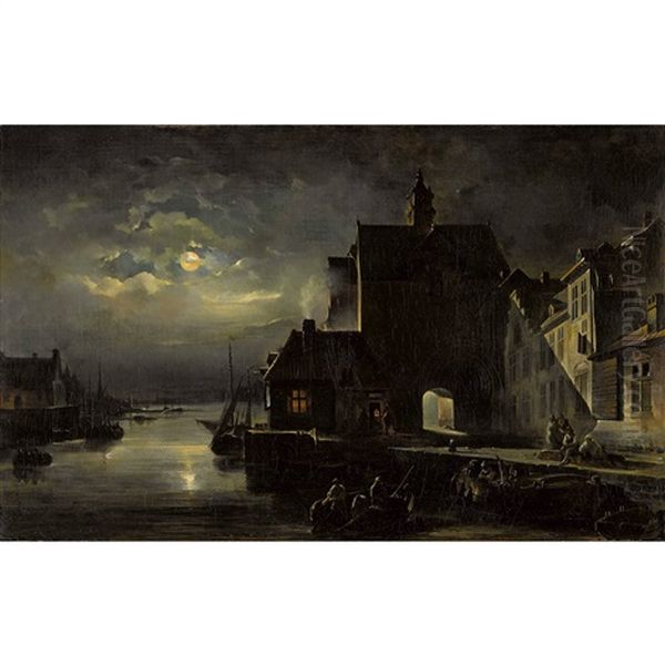 Hafen Im Mondschein Oil Painting by Desire Donny