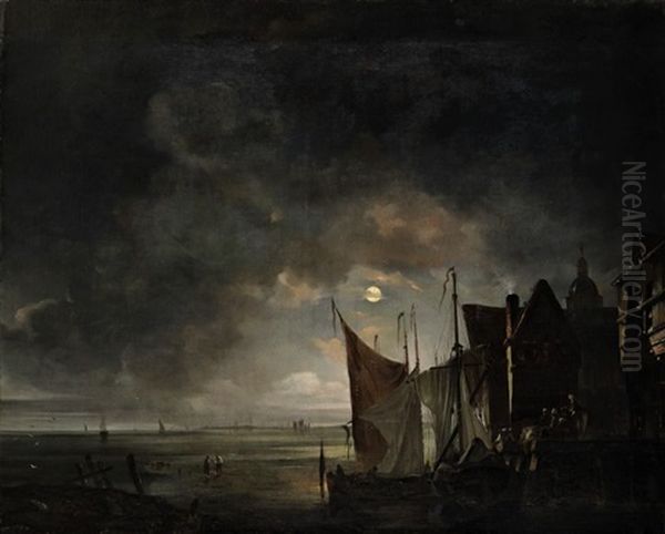 Hafen Im Mondschein Oil Painting by Desire Donny