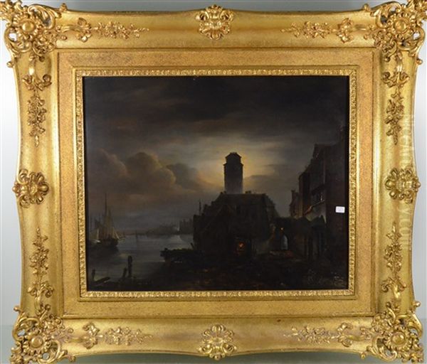 Vue De Port Le Soir Oil Painting by Desire Donny