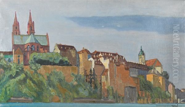 Rheinufer Mit Basler Munster Oil Painting by Numa Donze