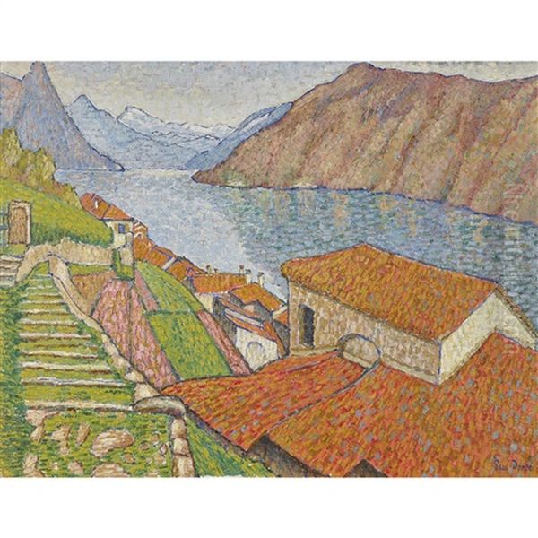 Dorfpartie Am Lago Di Lugano Oil Painting by Paul Donze