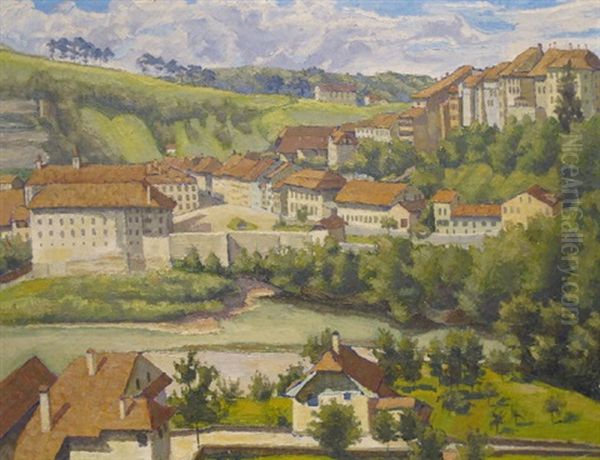 Vue Sur Fribourg Oil Painting by Paul Donze