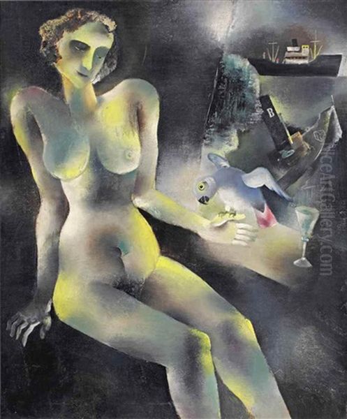 Woman With Parrot Oil Painting by Tinus, Van Doorn Jnr.