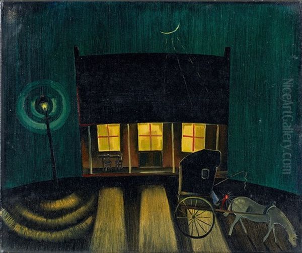 Kutsche Vor Hell Erleuchtetem Haus Oil Painting by Tinus, Van Doorn Jnr.