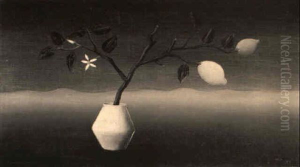 Stilleven (witte Pul, Tak Met 2 Citroenen) Oil Painting by Tine Van Doornik