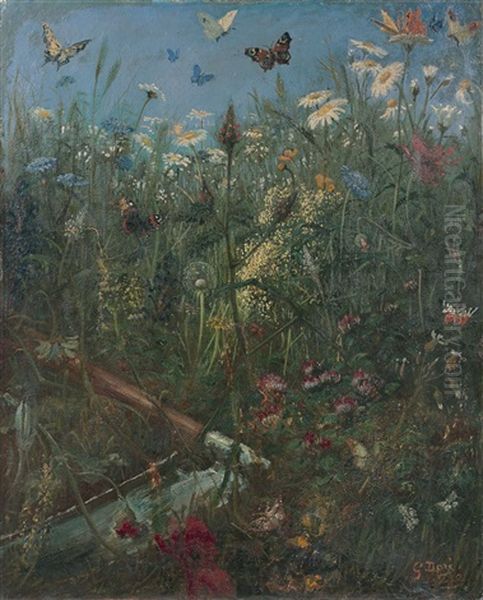 Fleurs Dans Un Paysage : L'ete Oil Painting by Gustave Dore