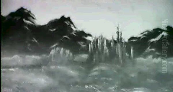 Mountain Landscape With Balloon Oil Painting by Gustave Dore