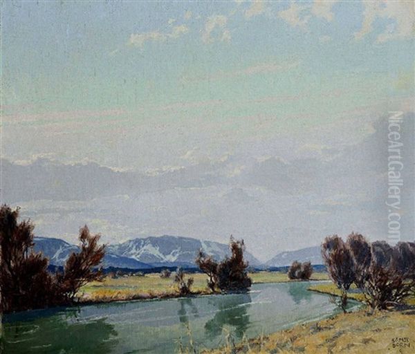 Loisach Mit Blick Auf Die Benediktenwand Oil Painting by Ernst Dorn