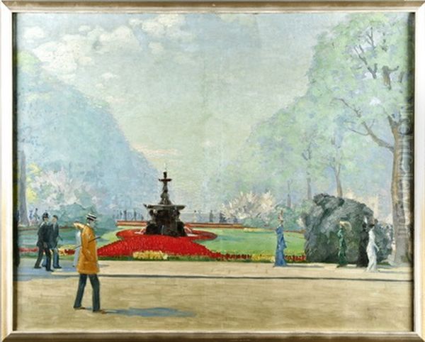 Flanierende Spazierganger Im Bluhenden Schlosspark Oil Painting by Ernst Dorn