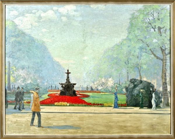 Flanierende Spazierganger Im Bluhenden Schlospark Oil Painting by Ernst Dorn