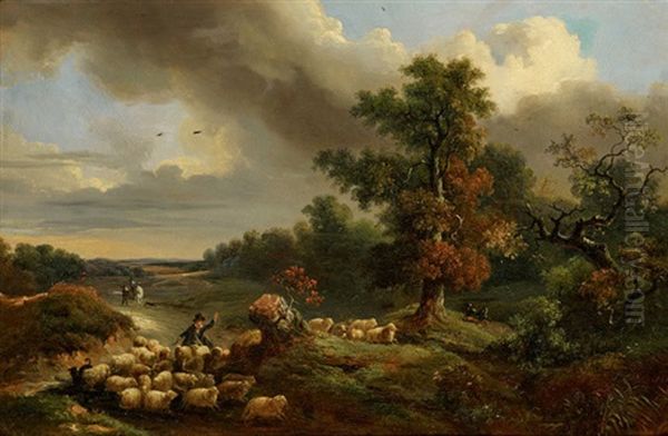 Landschaft Mit Schafherde Oil Painting by Johann Jakob Dorner the Younger