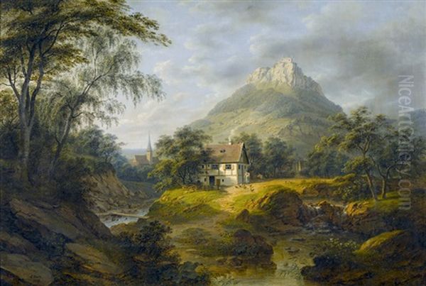 Idyllische Landschaft Mit Burg Und Bauernhaus Oil Painting by Carl Doerr